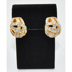 KJL KENNETH JAY LANE Gold ToneRhinestone Dome Clip Earrings